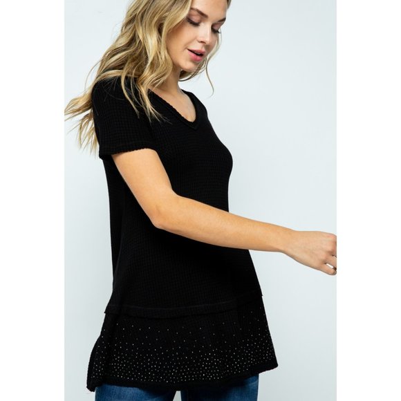 Vocal Waffle Knit Swing Top Sparkle Bling - Picture 2 of 11